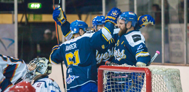 Fife Flyers ice hockey team celebrate a goal